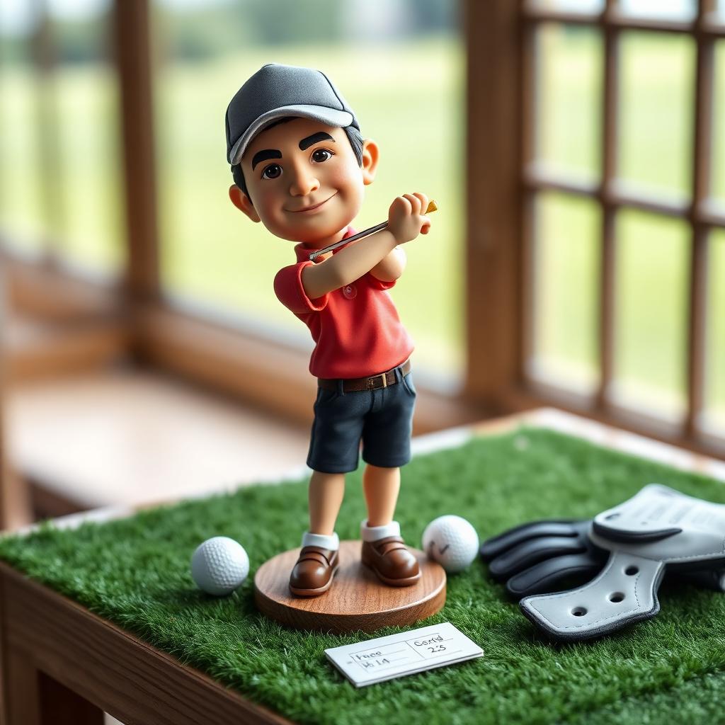 Handmodellierter Wackelkopf eines Golfers